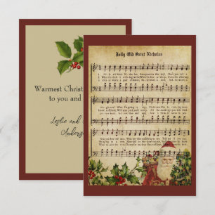 Cartão De Agradecimento Vintage Victorian Christmas Carol Music