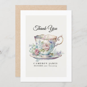 Cartão De Agradecimento Vintage Victorian Floral Teacup Rosa Tea Party