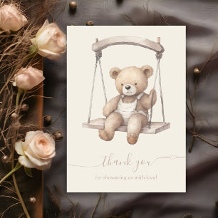 Cartão De Agradecimento Vintage Watercolor Chá de fraldas Bear Boho