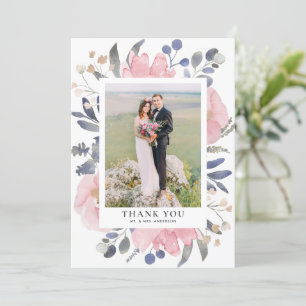 Cartão De Agradecimento Vintage Watercolor Flores Rosa Casamento