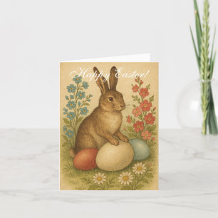 Cartão De Agradecimento Vintage Watercolor Rabbit Bunny Hare Páscoa Floral