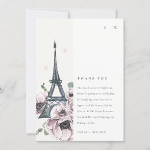 Cartão De Agradecimento Vintage Watercolor Torre Eiffel Casamento Floral