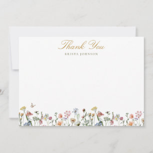 Cartão De Agradecimento Vintage Wildflower Dourado Script Personalizado