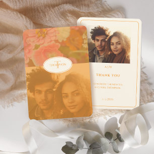 Cartão De Agradecimento Vintage Wildflower Pink Poppy Casamento Monograma