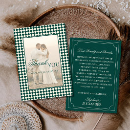 Cartão De Agradecimento Vintage Xadrez Verde Dinheiro Antigo Foto Casament