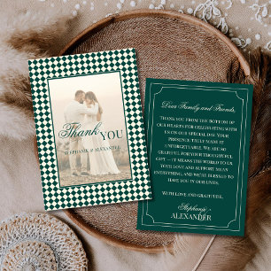 Cartão De Agradecimento Vintage Xadrez Verde Dinheiro Antigo Foto Casament