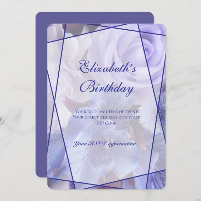 Cartão De Agradecimento Violet Blue Rose Garden Birthday Invitation Card (Frente/Verso)