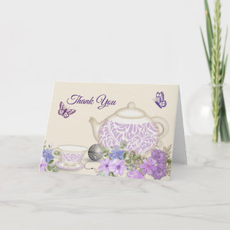 Cartão De Agradecimento violetas bule de chá borboletas obrigado não...