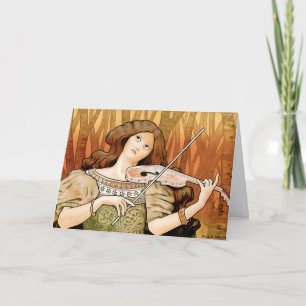 Cartão De Agradecimento Violino Antigo Art Nouveau Música Elegante