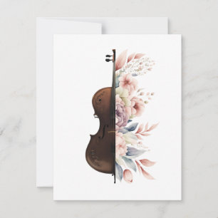 Cartão De Agradecimento Violino com flores.