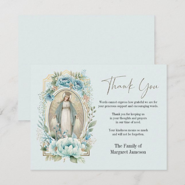 Cartão De Agradecimento Virgem Católica Mary Simpatia de Condolência Funer (Frente/Verso)