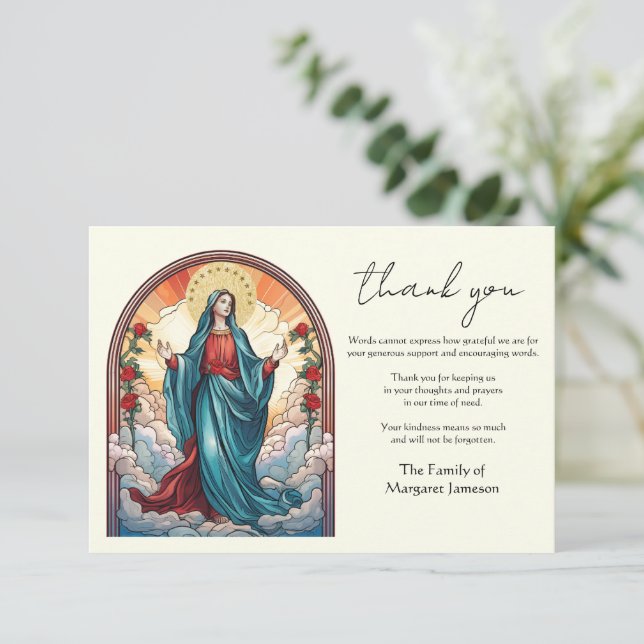 Cartão De Agradecimento Virgem Católica Religiosa Mary Condolence (Em pé/Frente)