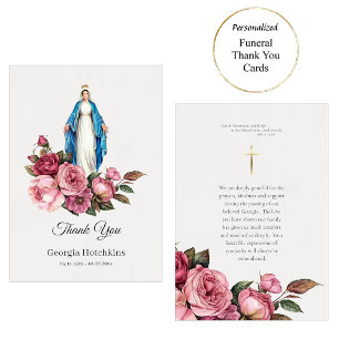 Cartão De Agradecimento Virgem Maria Grandes Rosas Vermelhas Funeral Catól