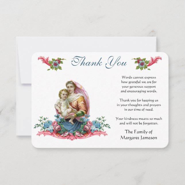 Cartão De Agradecimento Virgem Maria Jesus Católica Obrigado Condolência (Frente)