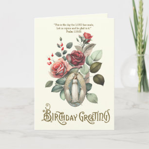 Cartão De Agradecimento Virgem Religiosa Floral de Aniversário Mary