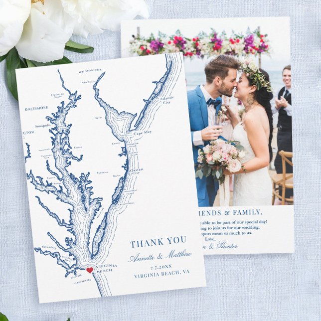 Cartão De Agradecimento Virginia Beach Wedding Flat (Virginia Beach Wedding thank you cards with your photo on the back)