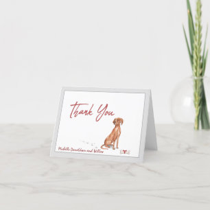 Cartão De Agradecimento Vizsla Dog Personalizado e Faixa Vermelha Óssea