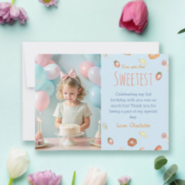 Cartão De Agradecimento Você é o mais doce aniversário infantil azul paste