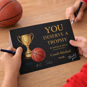 Cartão De Agradecimento Você Merece um Troféu Basquete Treinador Engraçado
