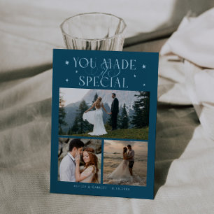 Cartão De Agradecimento Você Tornou Especial Foto de Casamento Azul Turque