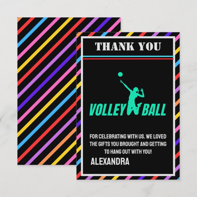 Cartão De Agradecimento Volleyball Birthday Party, Volleyball Girl Player  (Frente/Verso)