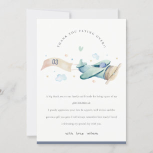 Cartão De Agradecimento Voo Cortado Sobre Avião Nuvem Azul Coração Anivers