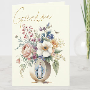 Cartão De Agradecimento Vovó Feliz Aniversário Floral Religioso