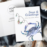 Cartão De Agradecimento Watercolor Beach Cards de Natal Blue Caranguejo<br><div class="desc">Estes cartões de natal costeiros apresentam um caranguejo aquoso em tons náuticos de azul. As palavras "mares e saudações" são escritas em tipografia divertida. Estes cartões de Natal com tema oceânico abertos para revelar sua saudação personalizada. Use os campos modelo para adicionar seu texto personalizado. Uma escolha costeira para Cartões...</div>
