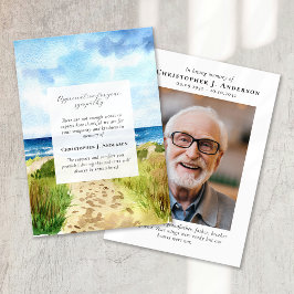 Cartão De Agradecimento Watercolor Beach Photo Sympathy Funeral Memorial