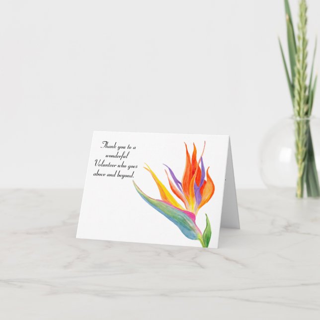 Cartão De Agradecimento Watercolor Bird Of Paradise Obrigado Voluntário (Frente)