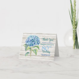 Cartão De Agradecimento Watercolor Blue Hydrangea 80 Birthday