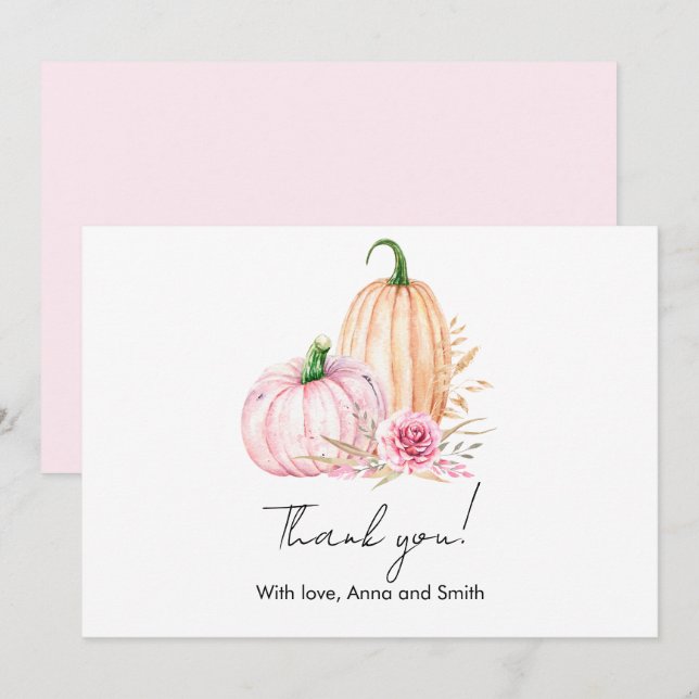 Cartão De Agradecimento Watercolor Boho Pumpkin Babyshower (Frente/Verso)