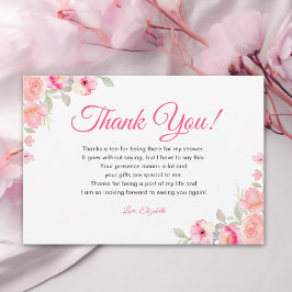 Cartão De Agradecimento Watercolor Bridal Shower | Pink Flowers