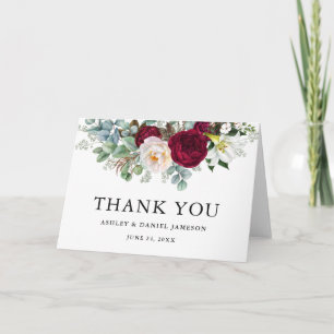 Cartão De Agradecimento Watercolor Burgundy Floral Greenery Casamento B Do