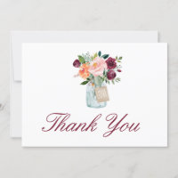 Watercolor Burgundy Marsala Flores Mason Jar