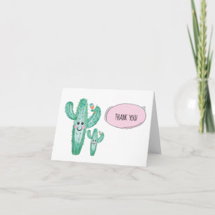 Cartão De Agradecimento Watercolor Cactus Momma and Baby Thank you note