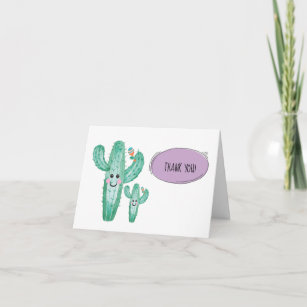 Cartão De Agradecimento Watercolor Cactus Momma e Baby Obrigado por notar