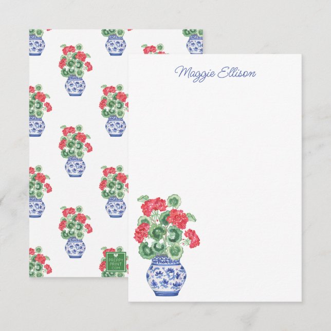 Cartão De Agradecimento Watercolor Chinoiserie Vase dos Alemães Vermelhos (Frente/Verso)