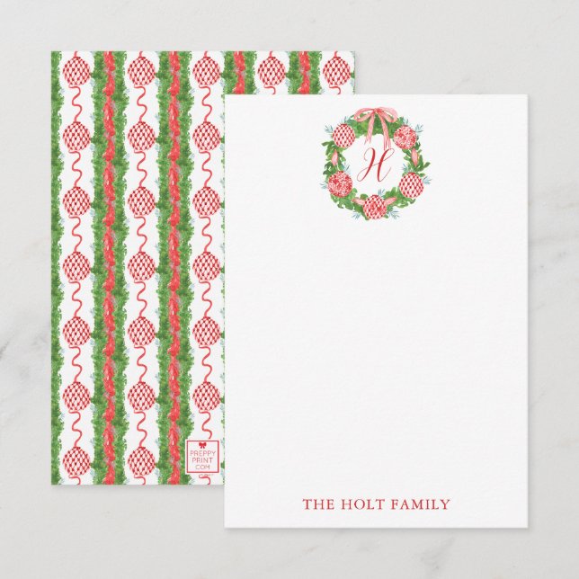 Cartão De Agradecimento Watercolor Chinoiserie Wreath Monograma (Frente/Verso)