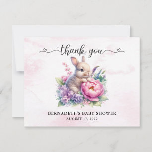 Cartão De Agradecimento Watercolor Cute Bunny Chá de fraldas I Aniversário