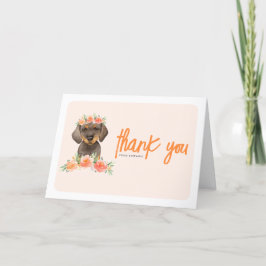 Cartão De Agradecimento Watercolor Dachshund e Peach Flower Dog Aniversári