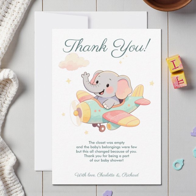 Cartão De Agradecimento Watercolor Elephant Airplane Thank You Card (Criador carregado)