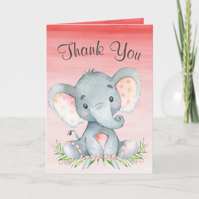 Cartão De Agradecimento Watercolor Elephant Girl Obrigado (Frente)