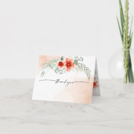 Cartão De Agradecimento Watercolor Flame Scarlet Coral Floral Obrigado
