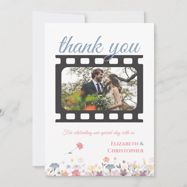 Cartão De Agradecimento Watercolor Floral Film-Themed Wedding (Frente)