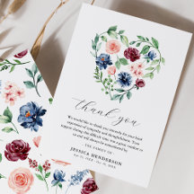 Watercolor Floral Heart Sympathy Funeral Memorial