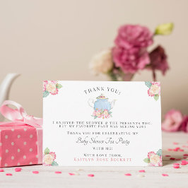 Cartão De Agradecimento Watercolor Floral Tea Party | CHÁ DE FRALDAS