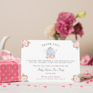 Cartão De Agradecimento Watercolor Floral Tea Party   CHÁ DE FRALDAS