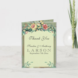 Cartão De Agradecimento Watercolor Floral Verde e Casamento Rosa Obrigado