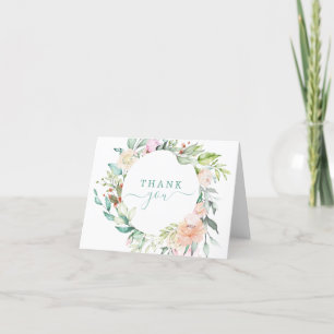 Cartão De Agradecimento Watercolor Floral Wreath Pastel Mint Green
